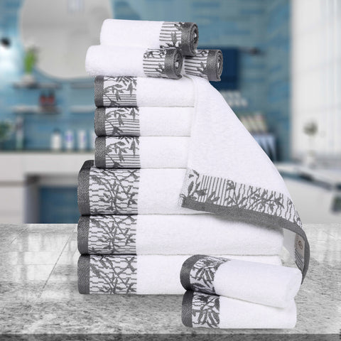 Wisteria Cotton Medium Weight Floral Jacquard Border 12 Piece Towel Set