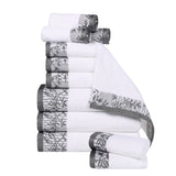 Wisteria Cotton Medium Weight Floral Jacquard Border 12 Piece Towel Set