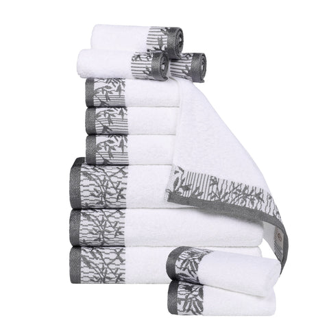 Wisteria Cotton Medium Weight Floral Jacquard Border 12 Piece Towel Set