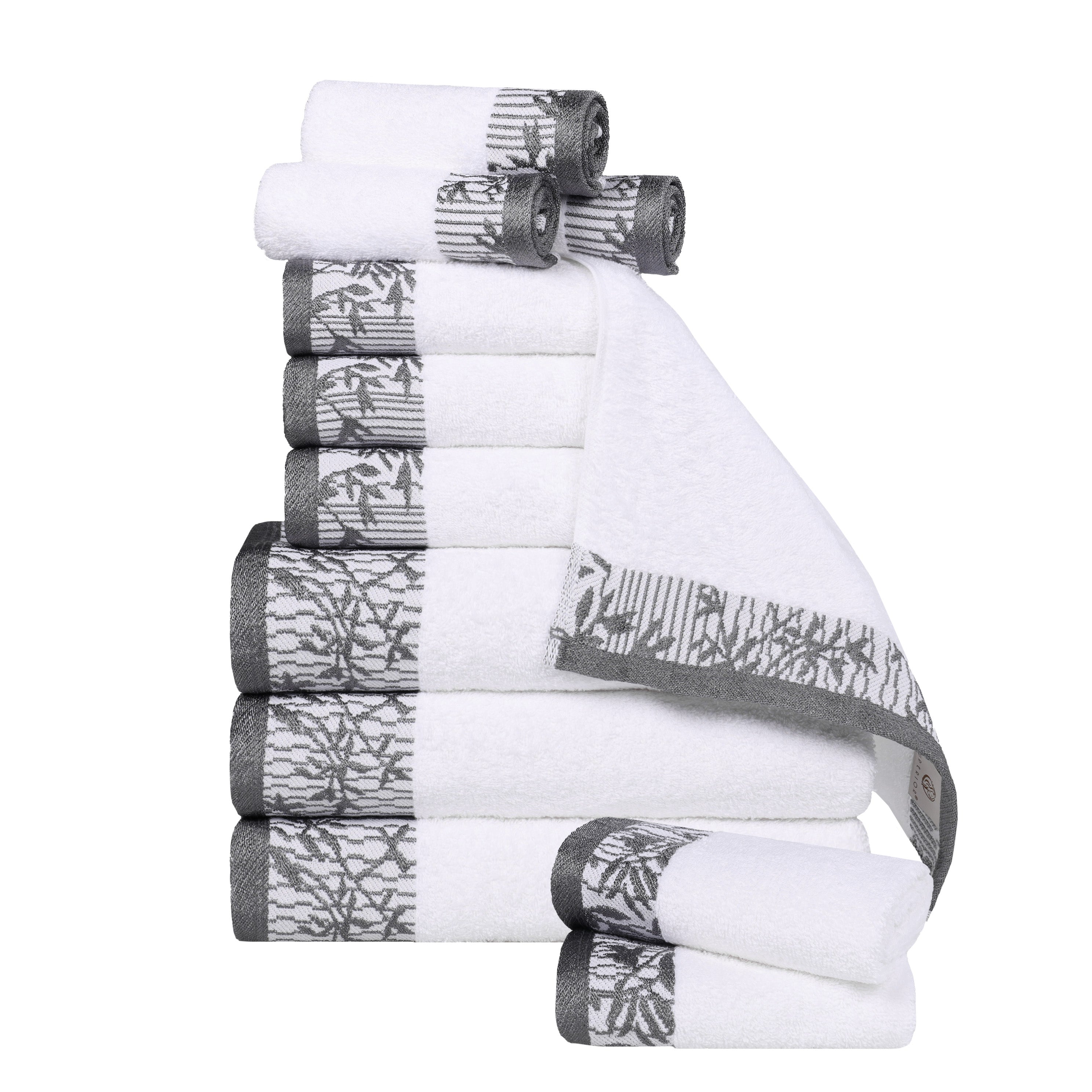 Wisteria Cotton Medium Weight Floral Jacquard Border 12 Piece Towel Set