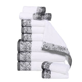 Wisteria Cotton Medium Weight Floral Jacquard Border 12 Piece Towel Set