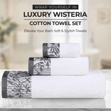 Wisteria Cotton Medium Weight Floral Jacquard Border 12 Piece Towel Set