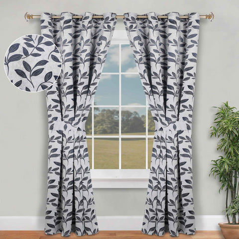Blackout Window Curtains Leaves Pattern Room Darkening Set of 2