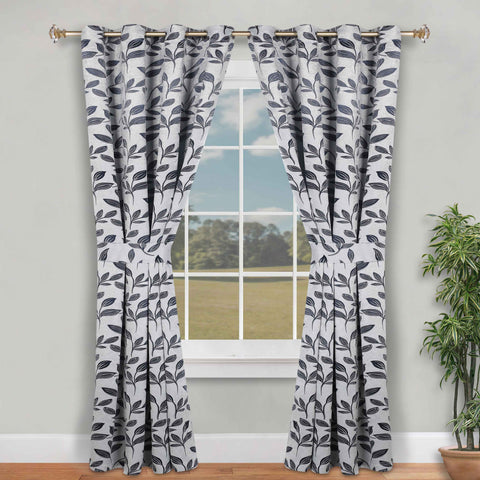 Blackout Window Curtains Leaves Pattern Room Darkening Set of 2