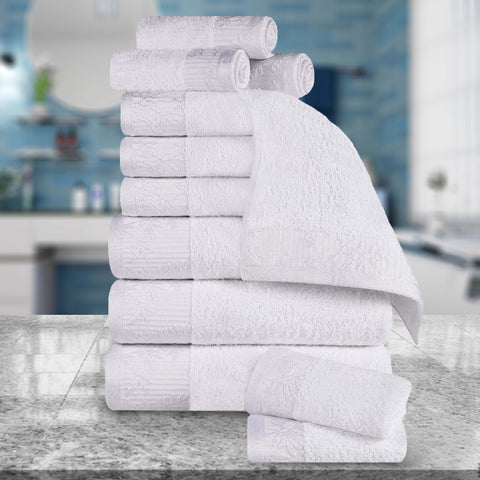Wisteria Cotton Medium Weight Floral Jacquard Border 12 Piece Towel Set
