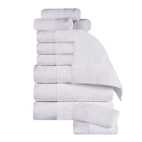Wisteria Cotton Medium Weight Floral Jacquard Border 12 Piece Towel Set