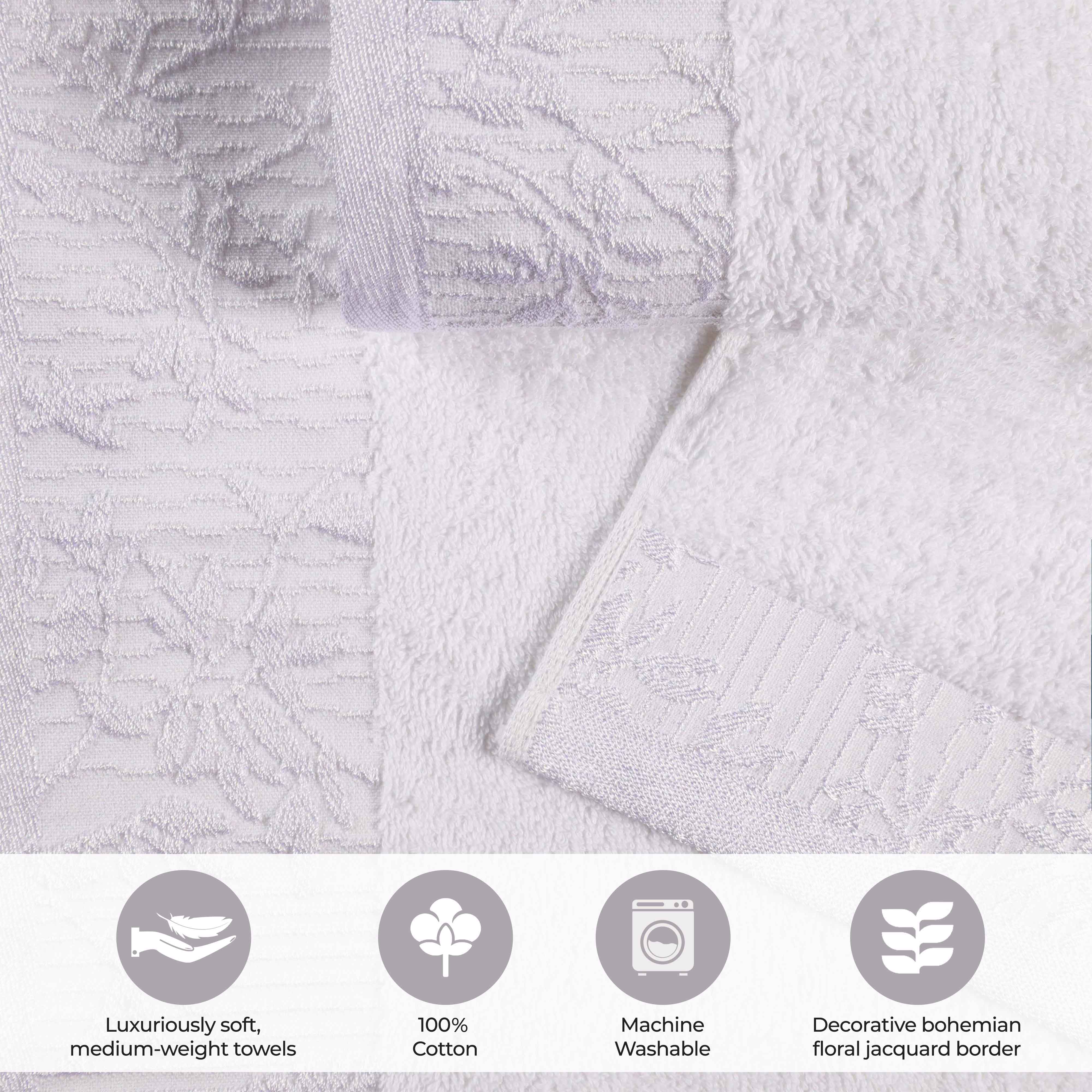 Wisteria Cotton Medium Weight Floral Jacquard Border 8 Piece Towel Set