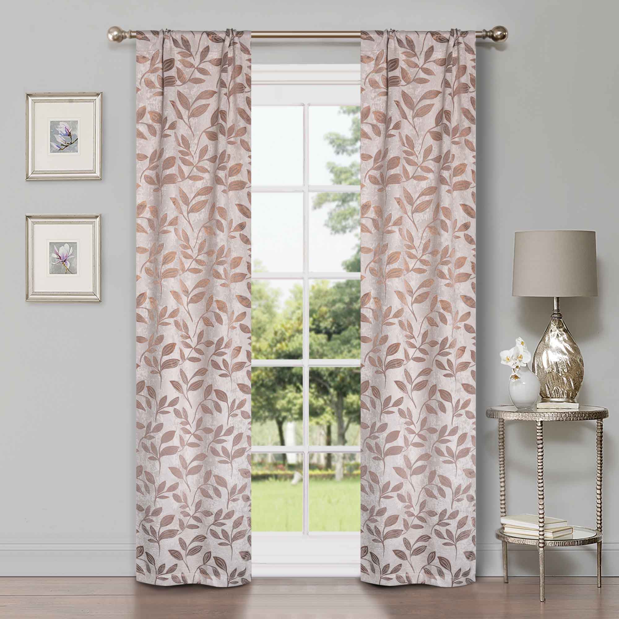 Leaves Room Darkening Washable Blackout Curtain Panels, Set of 2