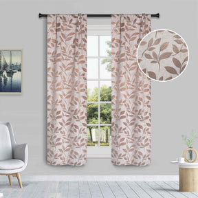 Leaves Room Darkening Washable Blackout Curtain Panels, Set of 2
