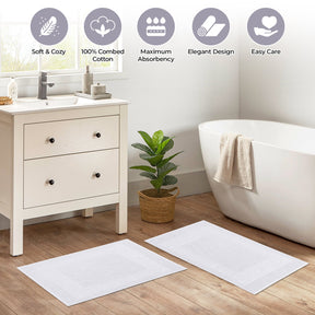 100% Cotton Absorbent Greek Key Border Solid 2 Piece Bath Mat Set