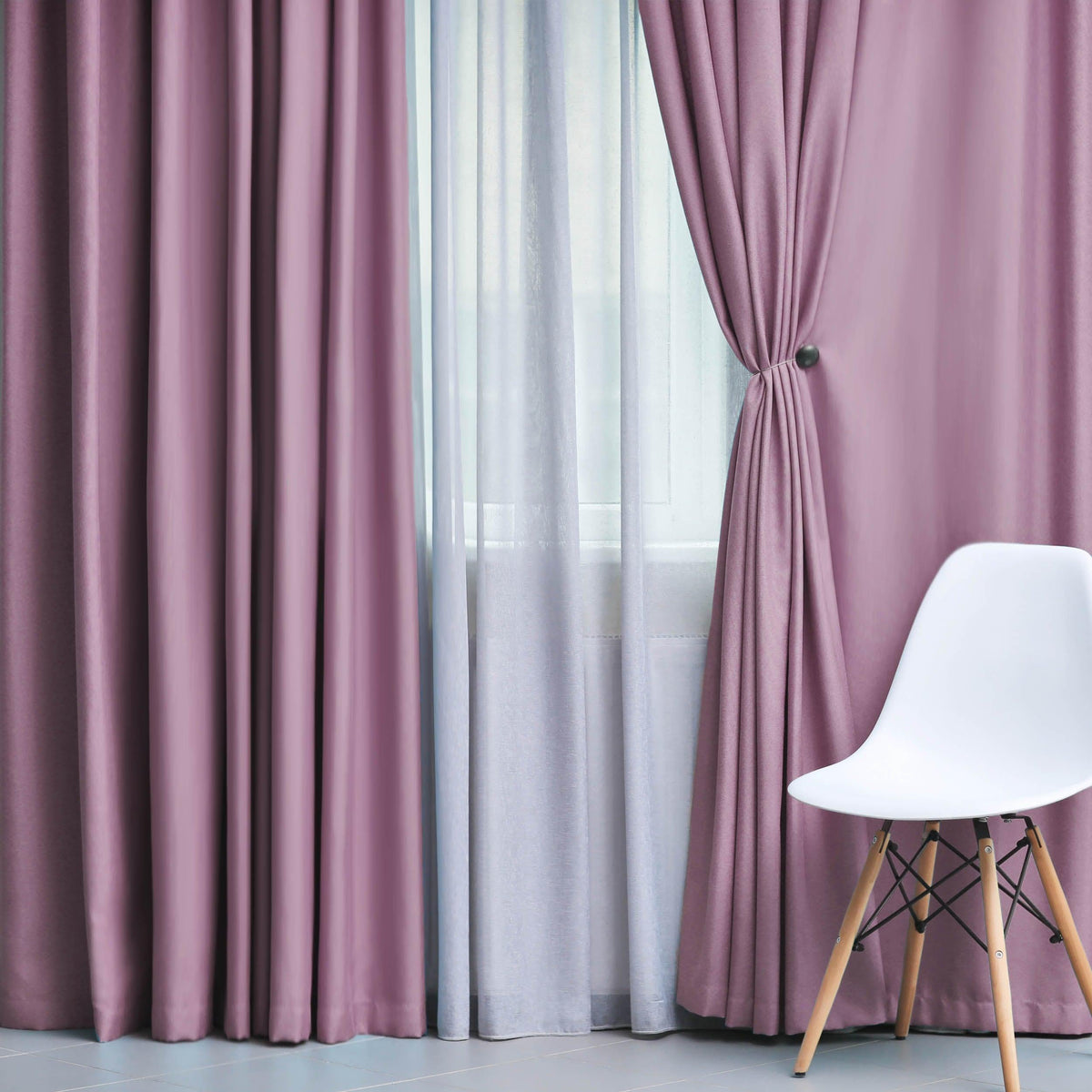 Modern Blackout Window Curtains Solid Room Darkening Set of 2