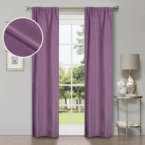 Room Darkening Blackout Curtains Linen Pattern Washable Set of 2