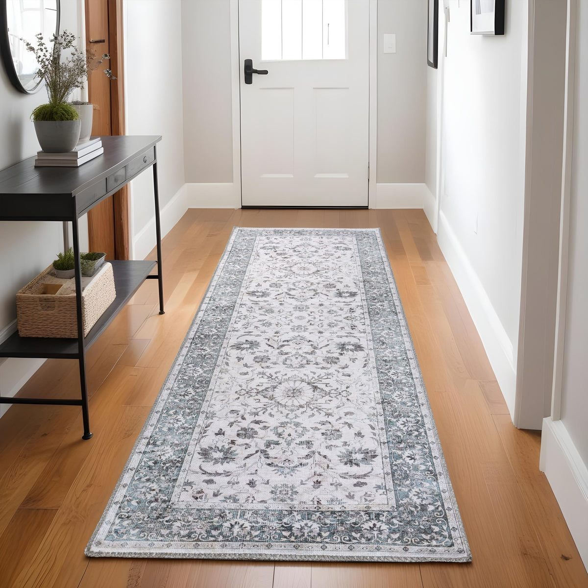 Agra Floral Scroll Washable Indoor Area Rugs or Runner Rug