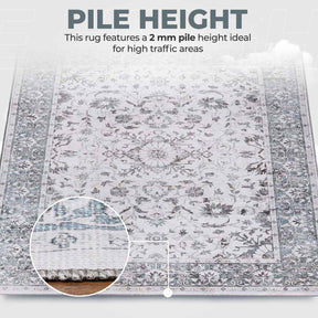 Agra Floral Scroll Washable Indoor Area Rugs or Runner Rug