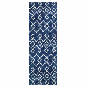 Alia Boho Geometric Diamonds Indoor Plush Shag Area Rug Or Runner Rug