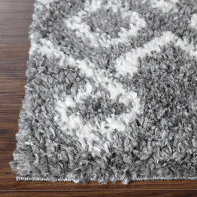 Alia Boho Geometric Diamonds Indoor Plush Shag Area Rug Or Runner Rug