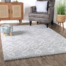 Alia Boho Geometric Diamonds Indoor Plush Shag Area Rug Or Runner Rug