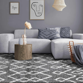 Alia Boho Geometric Diamonds Indoor Plush Shag Area Rug Or Runner Rug