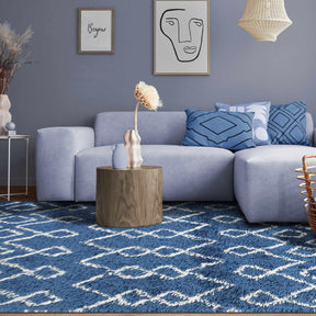 Alia Boho Geometric Diamonds Indoor Plush Shag Area Rug Or Runner Rug