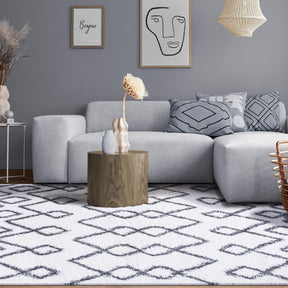 Alia Boho Geometric Diamonds Indoor Plush Shag Area Rug Or Runner Rug