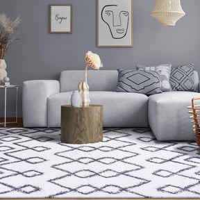 Alia Boho Geometric Diamonds Indoor Plush Shag Area Rug Or Runner Rug