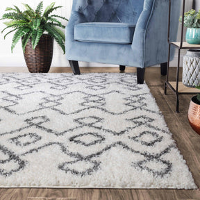 Alia Boho Geometric Diamonds Indoor Plush Shag Area Rug Or Runner Rug