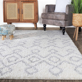 Alia Boho Geometric Diamonds Indoor Plush Shag Area Rug Or Runner Rug