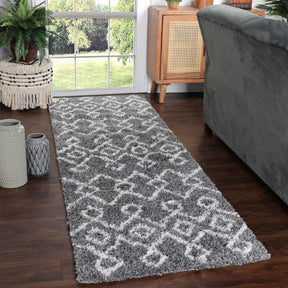 Alia Boho Geometric Diamonds Indoor Plush Shag Area Rug Or Runner Rug