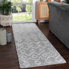 Alia Boho Geometric Diamonds Indoor Plush Shag Area Rug Or Runner Rug