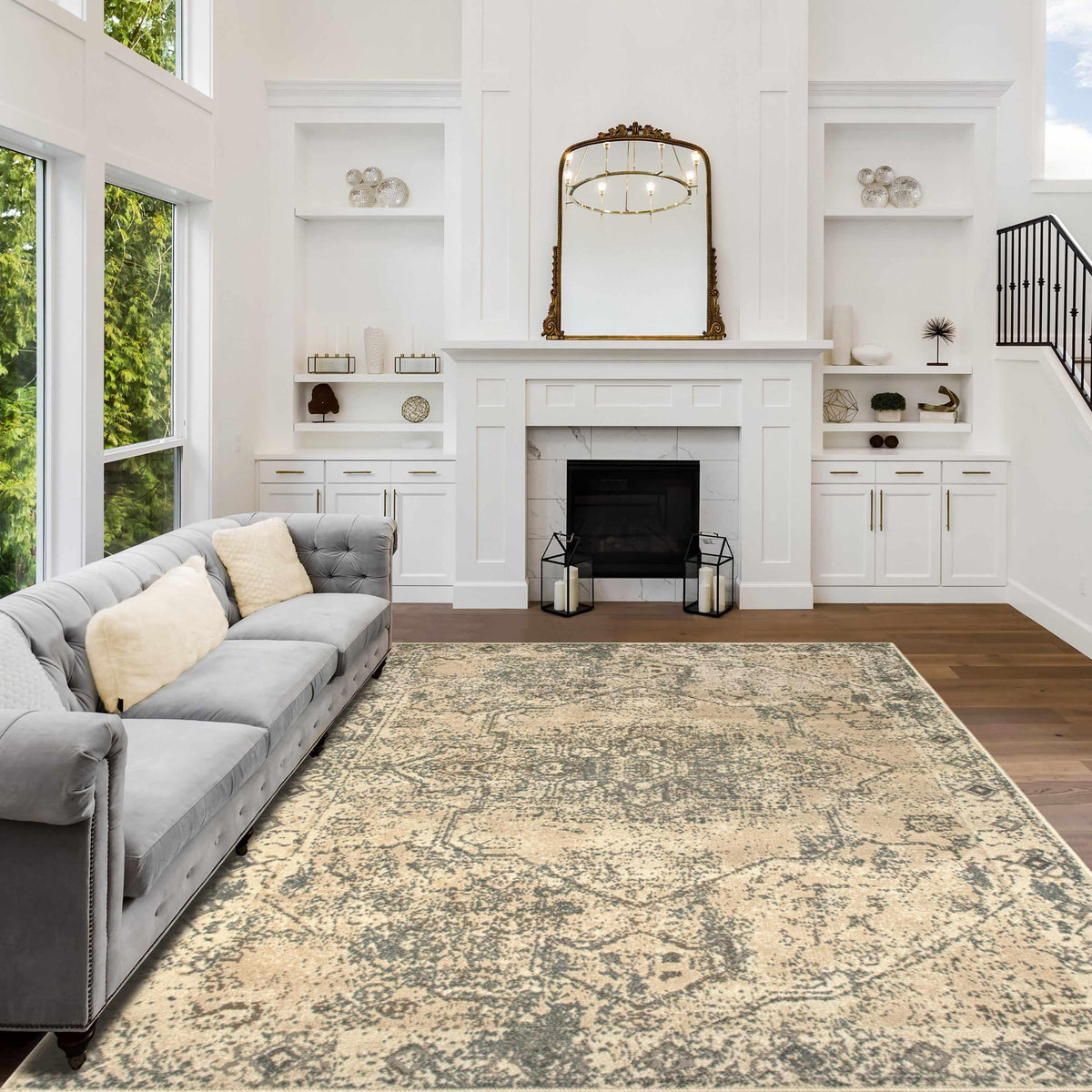 Amaris Vintage Oriental Distressed Medallion Indoor Area Rug