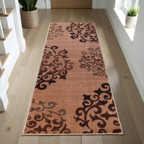 Amber Floral Scroll Medallion Non-Slip Washable Indoor Area Rug or Runner