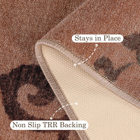 Amber Floral Scroll Medallion Non-Slip Washable Indoor Area Rug or Runner