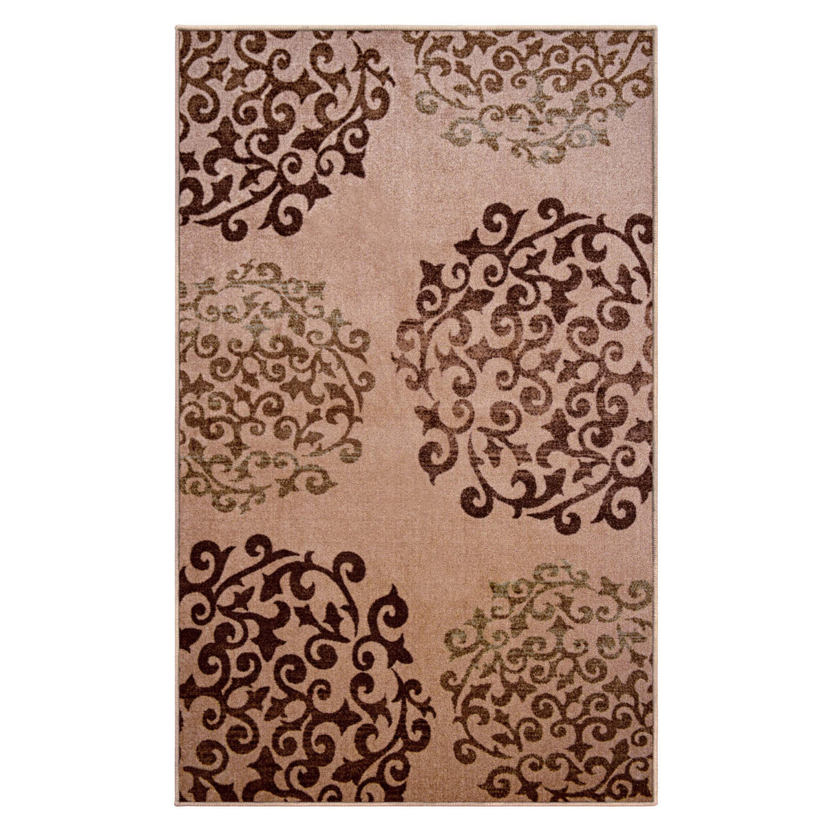 Amber Floral Scroll Medallion Non-Slip Washable Indoor Area Rug or Runner
