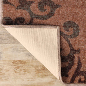 Amber Floral Scroll Medallion Non-Slip Washable Indoor Area Rug or Runner