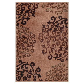 Amber Floral Scroll Medallion Non-Slip Washable Indoor Area Rug or Runner