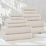 Amelia Cotton Blend Textured Diagonal Ribbed 12 Piece Towel Set