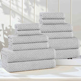 Amelia Cotton Blend Textured Diagonal Ribbed 12 Piece Towel Set