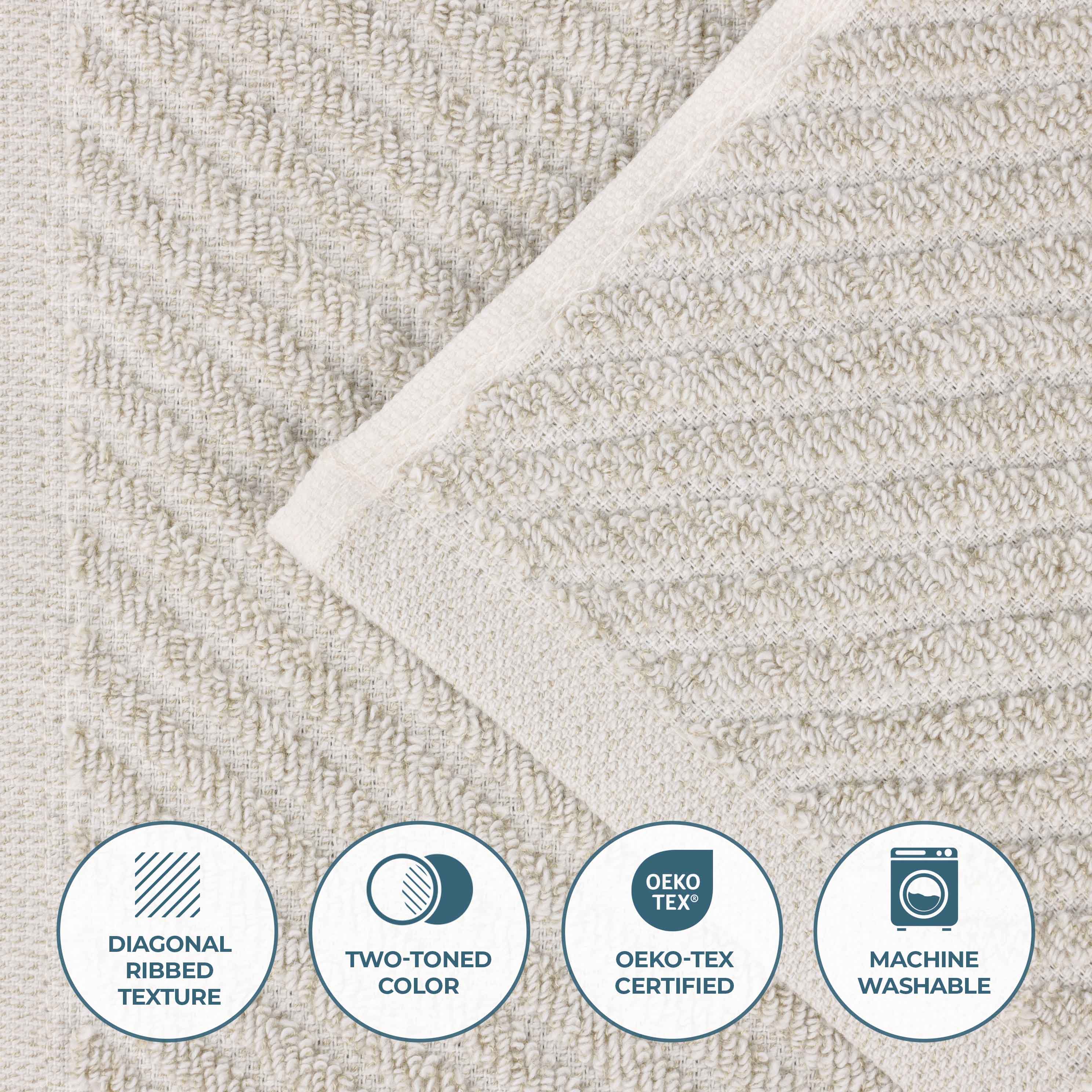 Amelia Cotton Blend Textured Diagonal Ribbed 12 Piece Towel Set