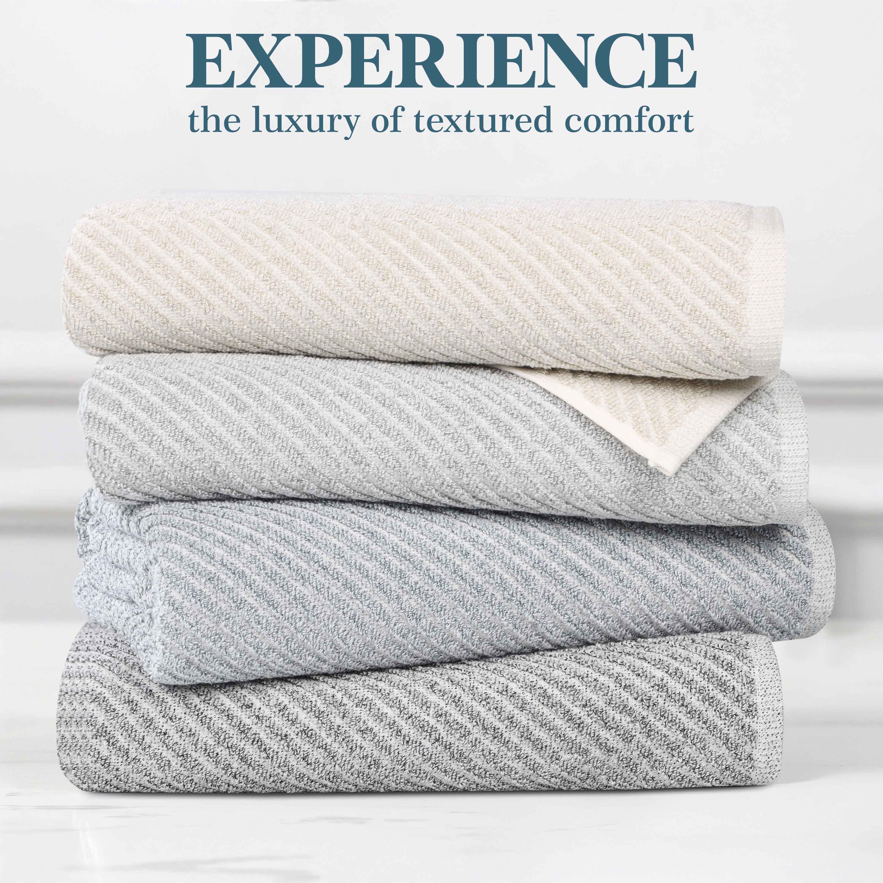 Amelia Cotton Blend Textured Diagonal Ribbed 12 Piece Towel Set