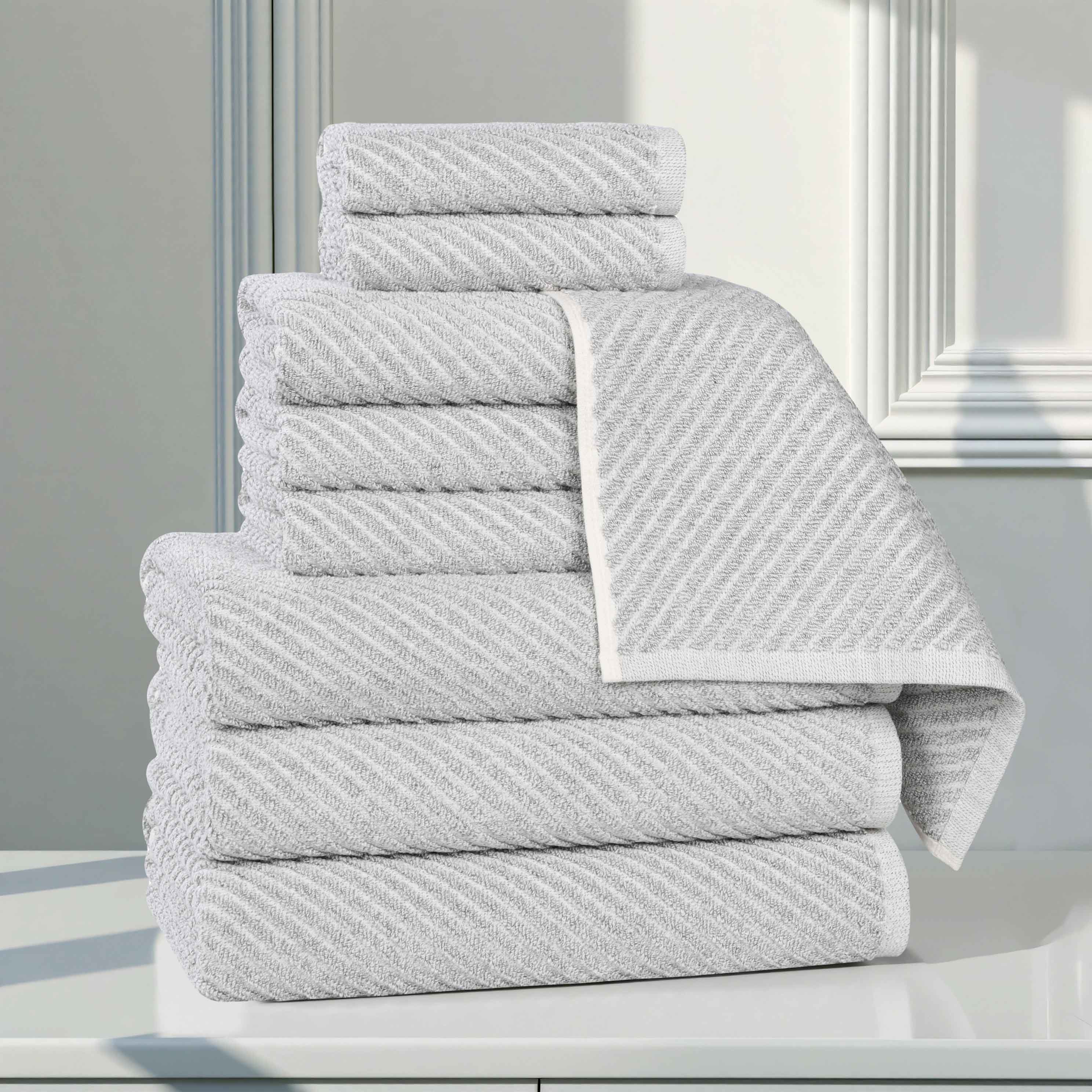 Amelia Cotton Blend Textured Diagonal Ribbed 9 Piece Towel Set