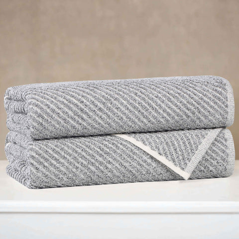 Cotton Blend Diagonal Rib Bath Towel Set of 2