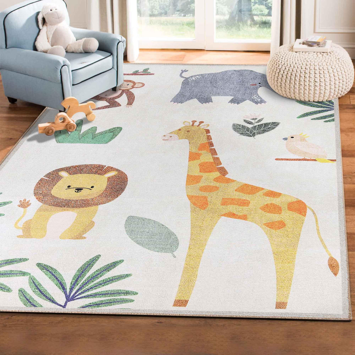 Animal Safari Non-Slip Kids Playroom Indoor Area Rug