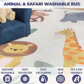 Animal Safari Non-Slip Kids Playroom Indoor Area Rug