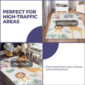 Animal Safari Non-Slip Kids Playroom Indoor Area Rug