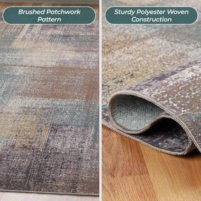 Ara Brushed Patchwork Non-Slip Washable Indoor Area Rug or Runner