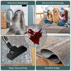 Ara Brushed Patchwork Non-Slip Washable Indoor Area Rug or Runner