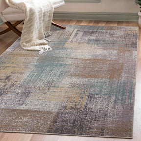 Ara Brushed Patchwork Non-Slip Washable Indoor Area Rug or Runner