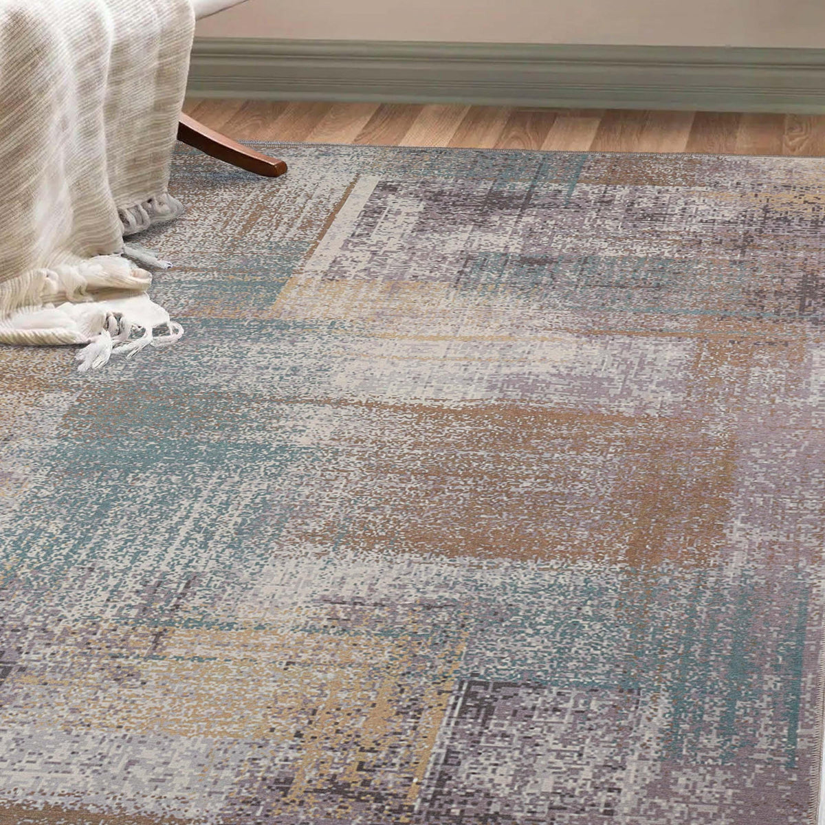Ara Brushed Patchwork Non-Slip Washable Indoor Area Rug or Runner