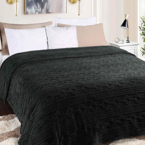 Fleece Blanket – Arctic Boho Knit Jacquard - Plush, Cozy Warmth