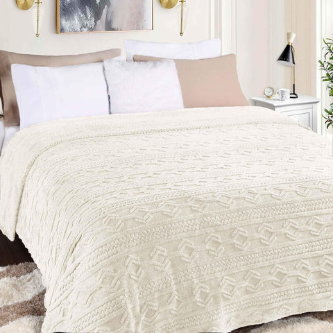 Fleece Blanket – Arctic Boho Knit Jacquard - Plush, Cozy Warmth